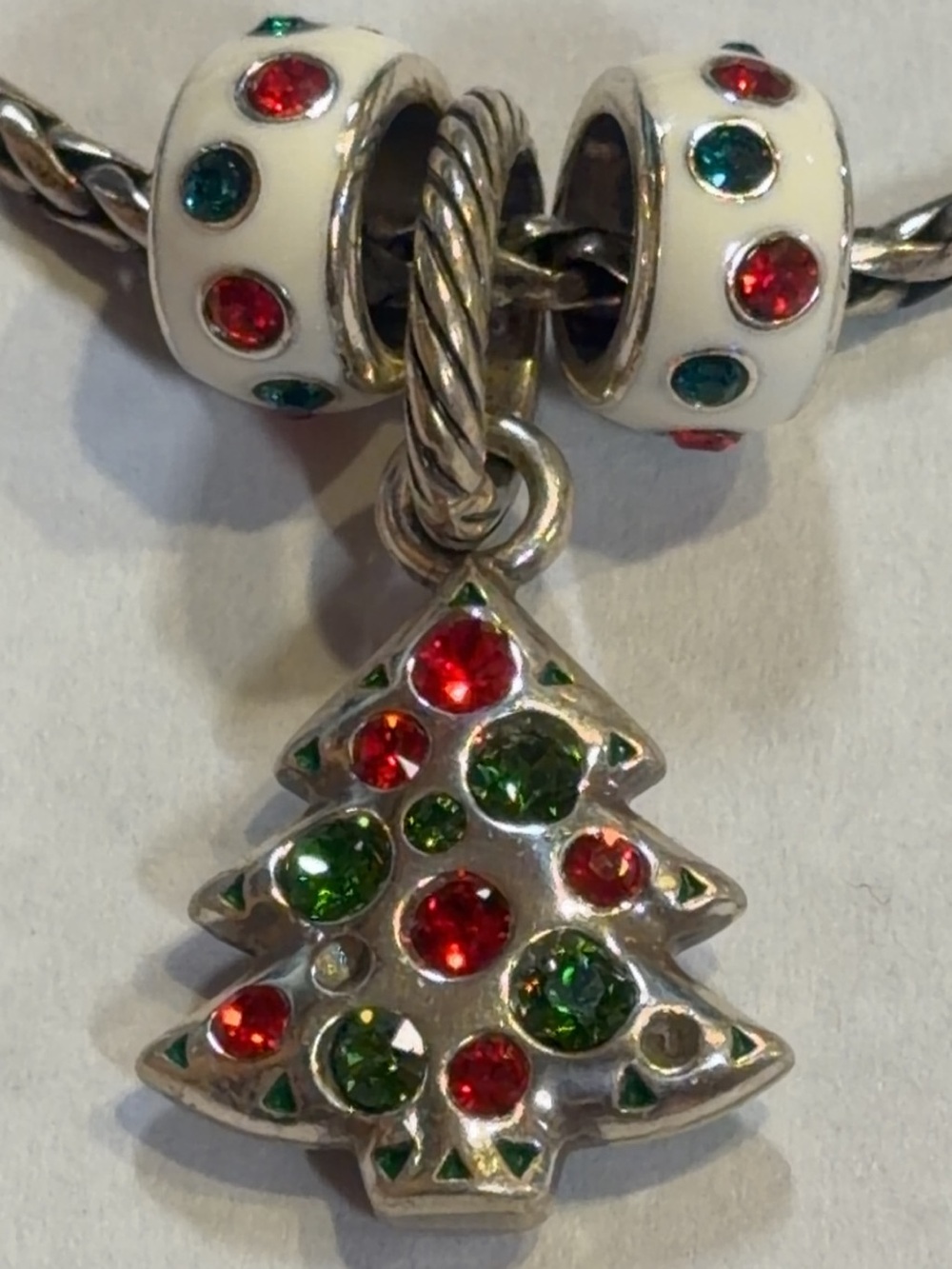 🎄Brighton Christmas Tree SWAROVSKI CRYSTAL SILVER Heart Charm Bracelet!